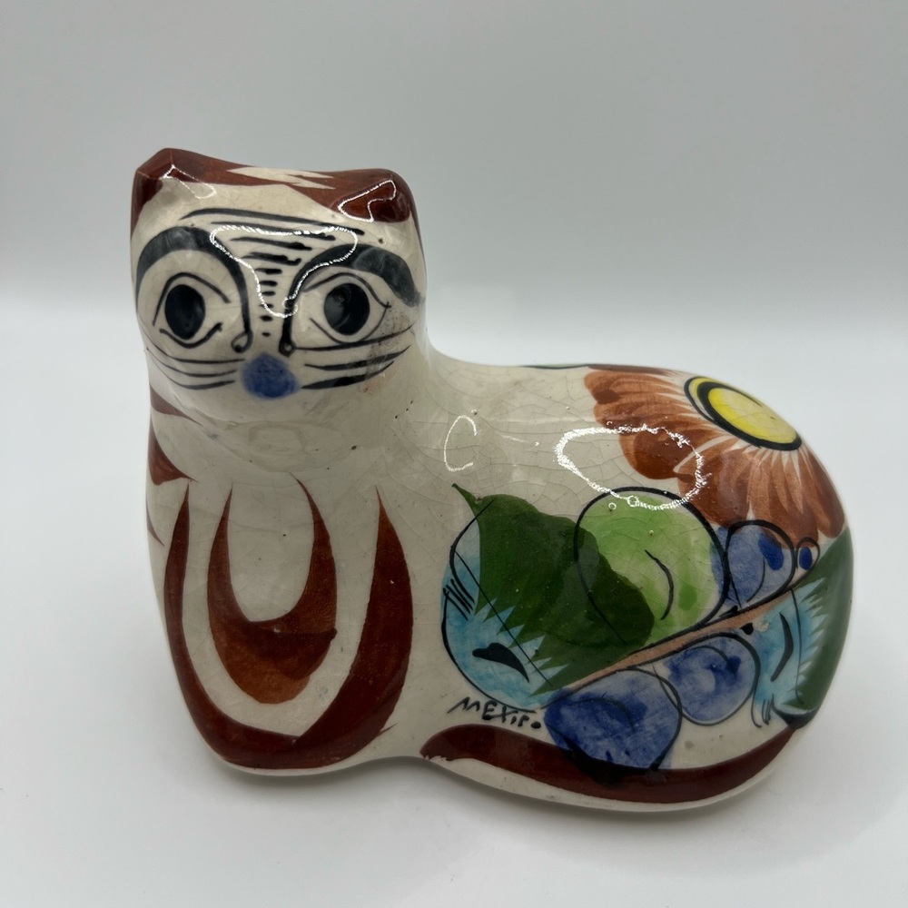 Tonala Traditional Mexican Pottery Ceramic Cat Handmade Vintage Collectible